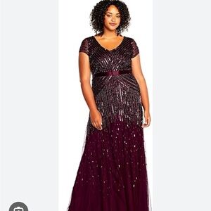 Adrianna Papell Purple V Neck Maxi Gown